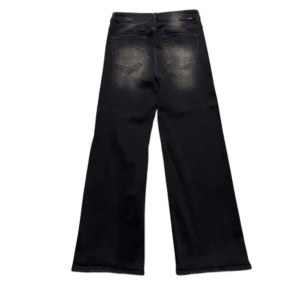 Risen Jeans Vintage Black Wash High Rise Wide Leg Distressed Stretch Denim 13/31 - Picture 2 of 10